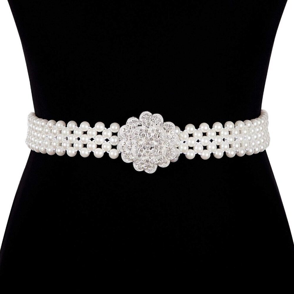 Pearl Belt Night Dress Wedding Sash Off White Rhinestone Waist Chain - Picture 4 of 5